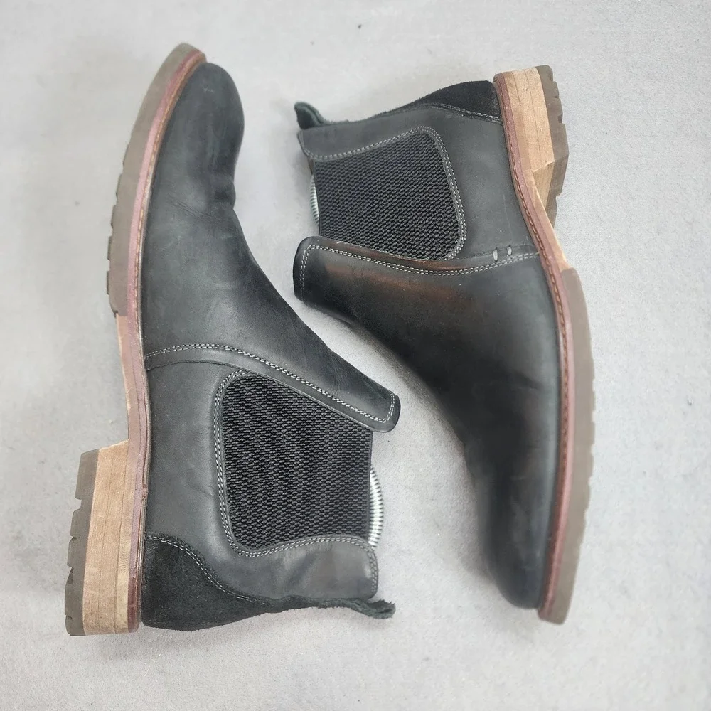 Florsheim Chelsea Boots Black Leather Suede Lug Sole Mens 8M 11964-010